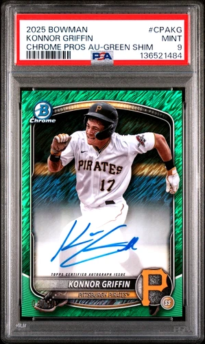 2025 Bowman Chrome Konnor Griffin Green Shimmer ON CARD RC Auto /99 MINT PSA 9