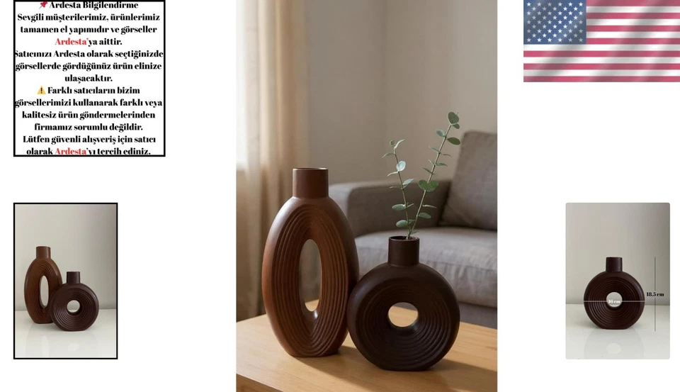 Jarrones de piedra en polvo duraderos hechos a mano - Juego de 2 piezas para espacios contemporáneos Foto 2 de 4