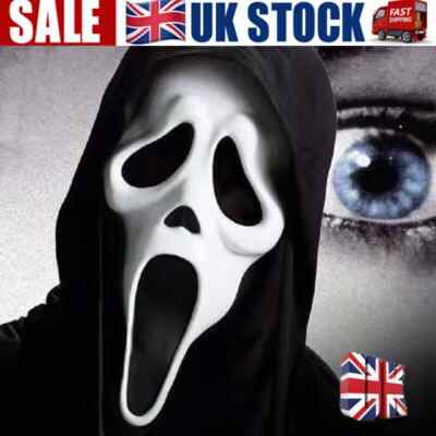 Scream Ghost Gesichtsmaske mit Kapuze Halloween Horror Fun Kostüm Scream Killer