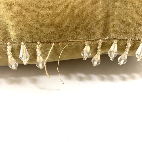Vtg Green Velvet Throw Pillow Beaded Tassels Boho Decor Boudoir Bedding 13” - Picture 8 of 12