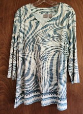Chicos Silky Zebra Split-Neck Tunic Top Womens 2 US Large 3/4 Sleeves
