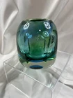 Murano art glass Vintage Flavio Poli Seguso Sommerso Faceted Blue Green vase