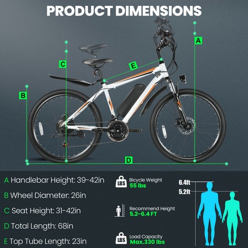 500W 48V Electric Bike, 26in E-Bike 21Speed Mountain Bicycle w/LCD & Cruise Mode - Picture 11 of 13