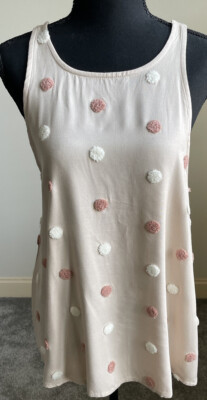 Mine Women's Halter Tank Top with Fuzzy White/ Rose Dots Size S