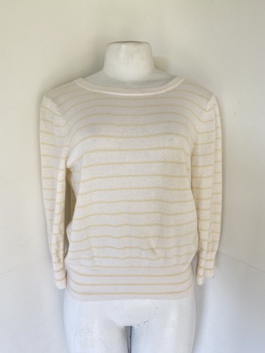 Vince sz S $295 Open Back Tie Striped Cashmere Sweater Women's White Yellow - Picture 2 of 4