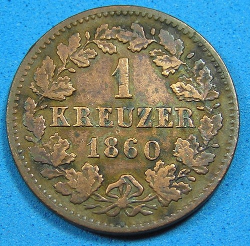 Nassau German States 1 Kreuzer Coin 1860, Free shipping for Additional Purchases