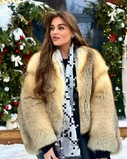 Womens Real Golden Island Fox Fur Coats Full Pelt Jackets Winter Thick Overcoat