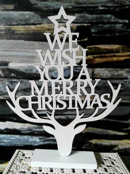 We Wish You A Merry Christmas Xmas Hirschkopf Holzschrift Weihnachtsdekoration-image