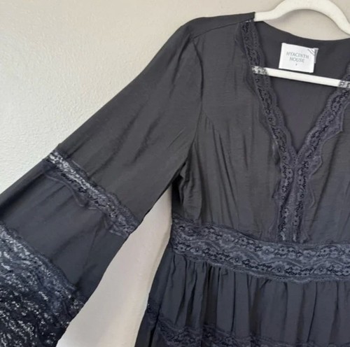 Maxi abito elegante a strati in pizzo nero Hyacinth House Tuckernuck Lydia piccolo nuovo con etichette - Foto 5 di 7