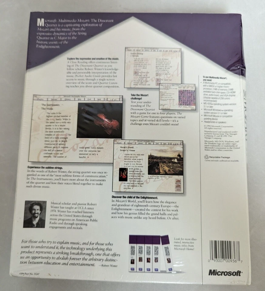 Microsoft Multimedia Mozart The Dissonant Quartet PC CD-ROM Ventana/Nuevo Sellado Foto 2 de 3