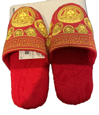 関税込♦VERSACE♦Medusa コットンスリッパ Versace Medusa Print Cotton Slippers Small Red / Gold for