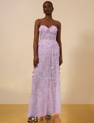 ★セール♪★BCBGMAXAZRIA 花柄アシンメトリーシフォンドレス★ BCBG MAX AZRIA Poppy Strapless Floral Appliqué Gown DRESS