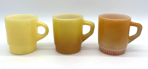 Lot of 3 Vintage Fire King Ware Anchor Hocking Yellow Brown Coffee Mugs Cup