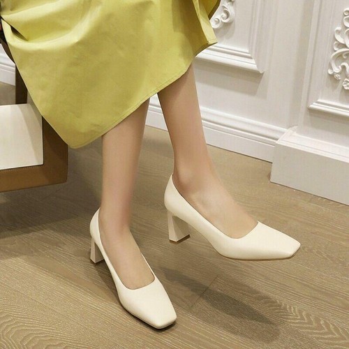 Women's Dress Shoes Square Toe Block Heel Slip On Formal Oversize Retro