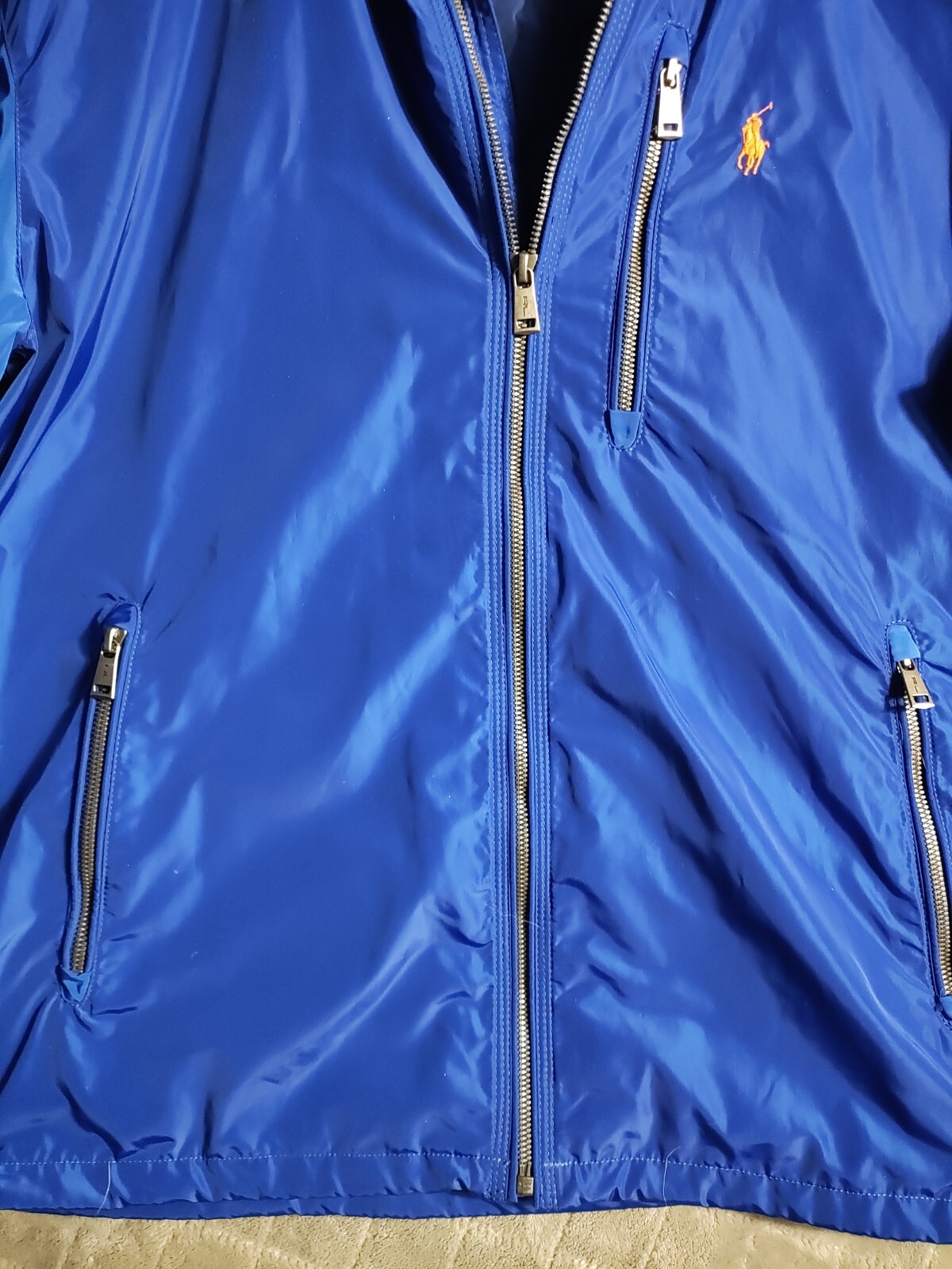 Polo Ralph Lauren giacca full zip arancione pony con cappuccio uomo grande blu