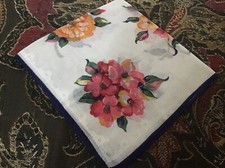 Vintage Navy Border Pink Yellow Hankie   VGC