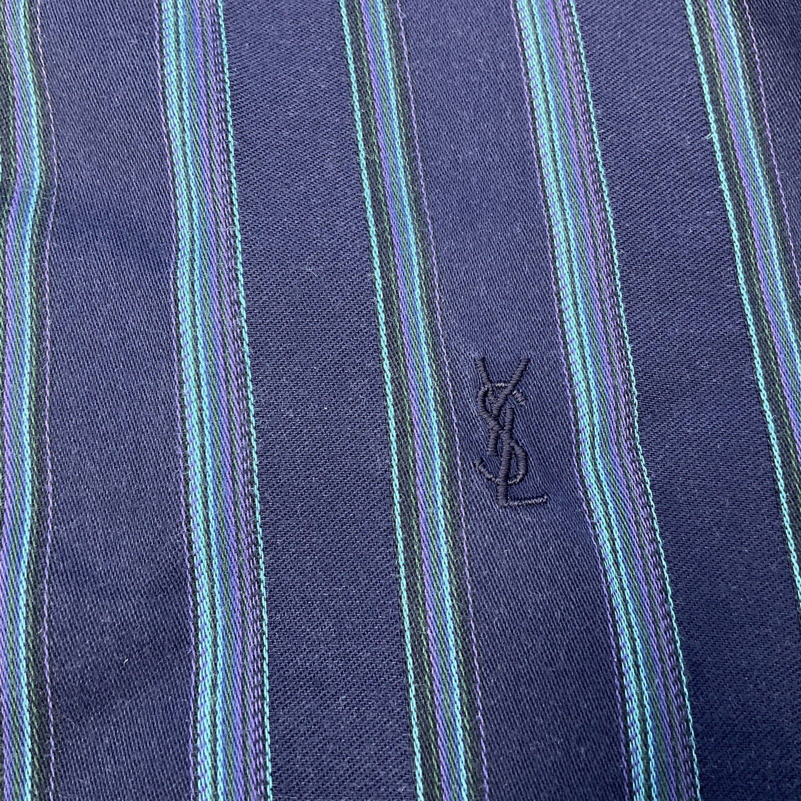 Camicia uomo Yves Saint Laurent YSL cotone righe bottoni blu navy XL