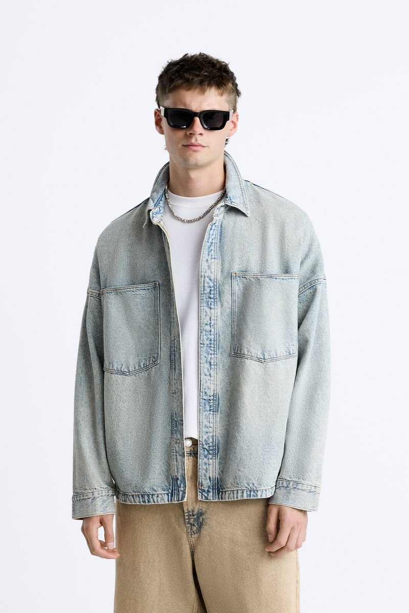 New Zara Relaxed Fit Denim Overshirt Jacket S 5520/330 Light Blue