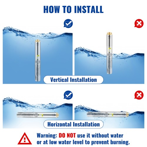 VEVOR Bomba de Agua Sumergible para Pozo de 370 W con Cable de 20 m 230 V 50 Hz - Imagen 8 de 12
