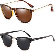 2pack Round Polarized Classic Sunglasse UV Protection Sunglasses for Women Men
