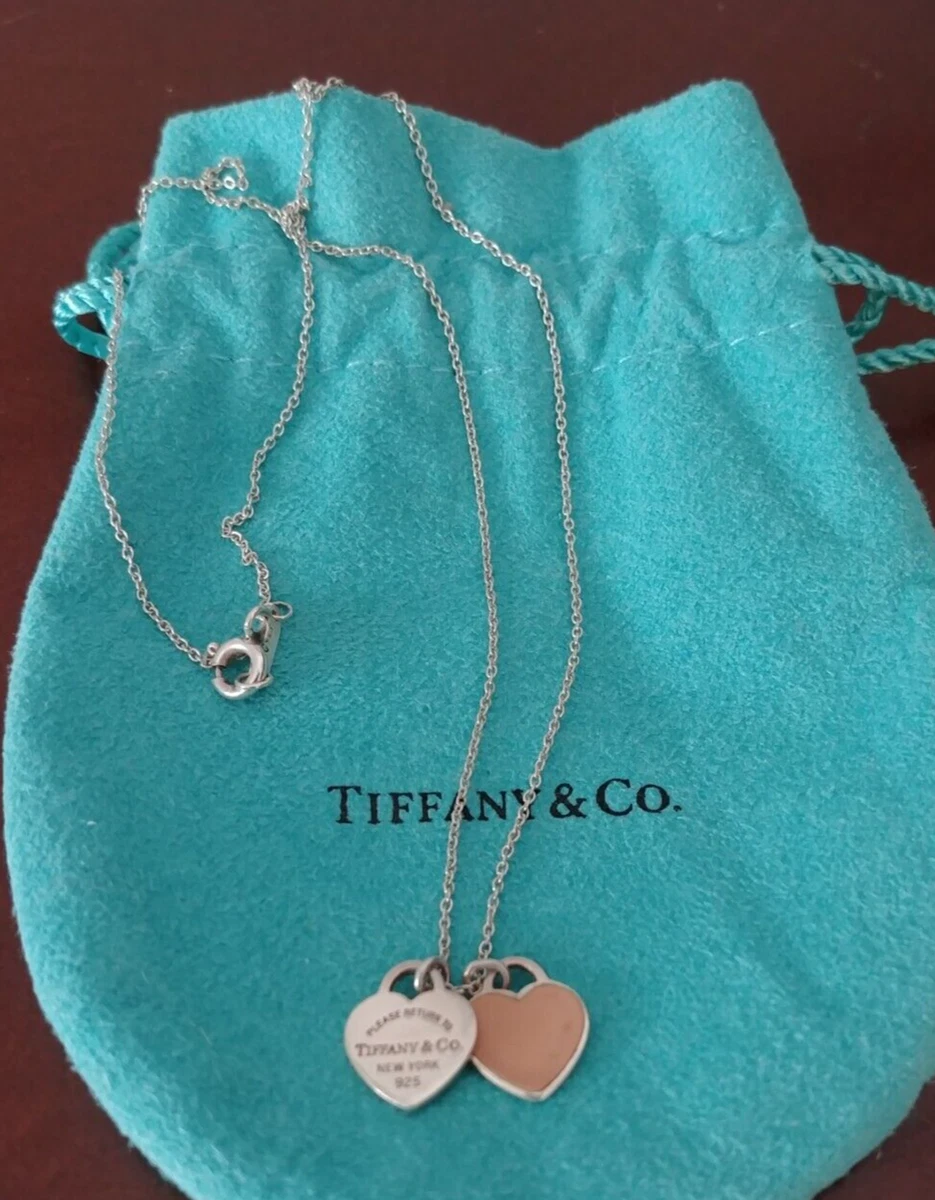 TIFFANY & CO. Return to Tiffany Double Heart Tag Pendant Necklace Enamel  Beige