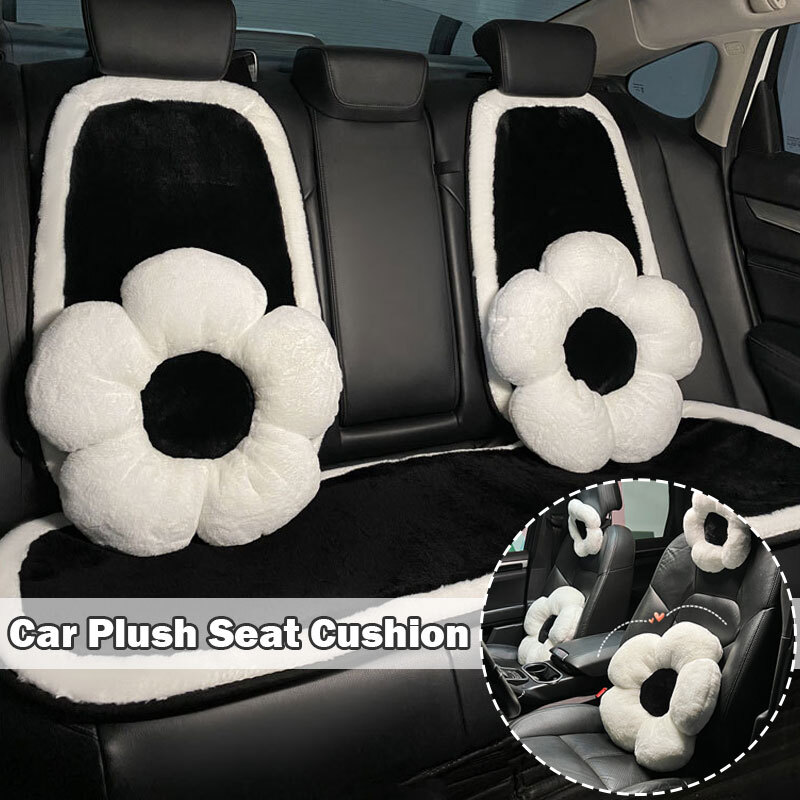 Car Winter Plush Seat Cushion Universal Headrest Cover Lumbar Support Back  Row