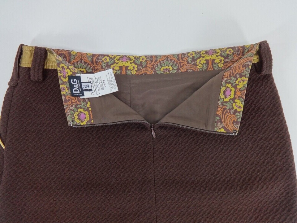 Womens Skirt DOLCE & GABBANA Brown Gold Vintage Pencil Design Fashion