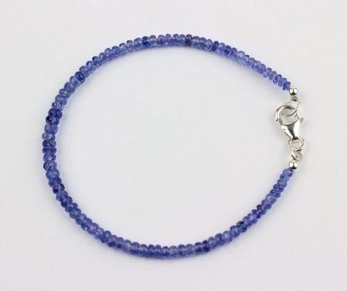 Blue Tanzanite 3-4MM Faceted Rondelle Gemstone Beaded Women Bracelet Gift 6-8" - Picture 3 of 8
