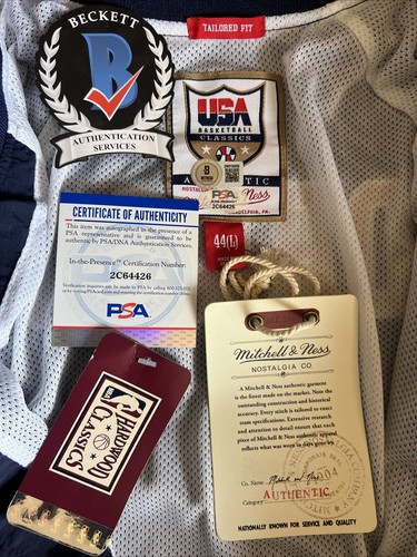 Larry Bird & Magic Johnson SIGNED MITCHELL & NESS DREAM TEAM USA Warm Up PSA BAS - Picture 8 of 9