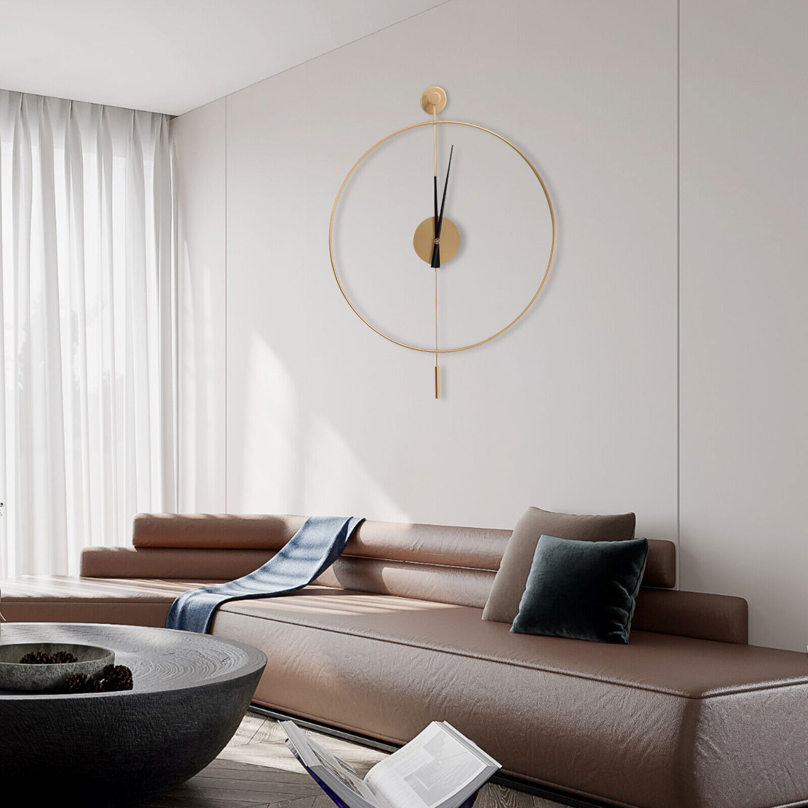 60cm Modern Gold Iron Round Swing wall clock for Living Room