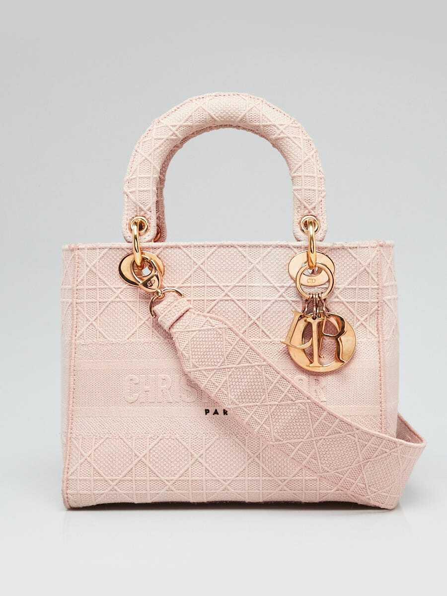 Christian Dior Light Pink Cannage Embroidery Canvas Medium Christian Dior Light Pink Cannage Embroidery Canvas Medium