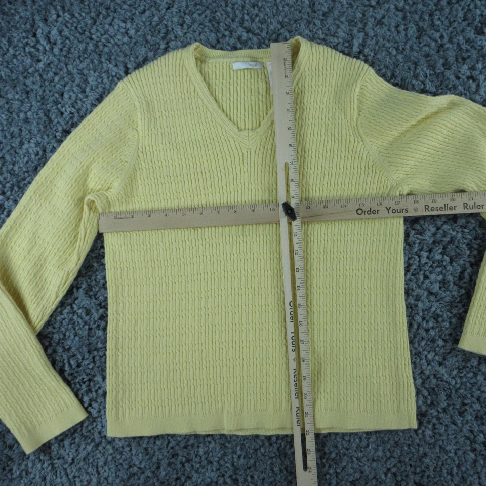 Suéter de golfe feminino Liz XL amarelo malha cabo manga longa gola V - Imagem 3 de 4