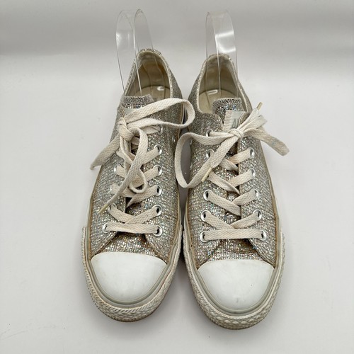 Converse Silver Bling Sparkles Chuck Taylor Shoes Womens 7 Bridal Wedding - Picture 6 of 10