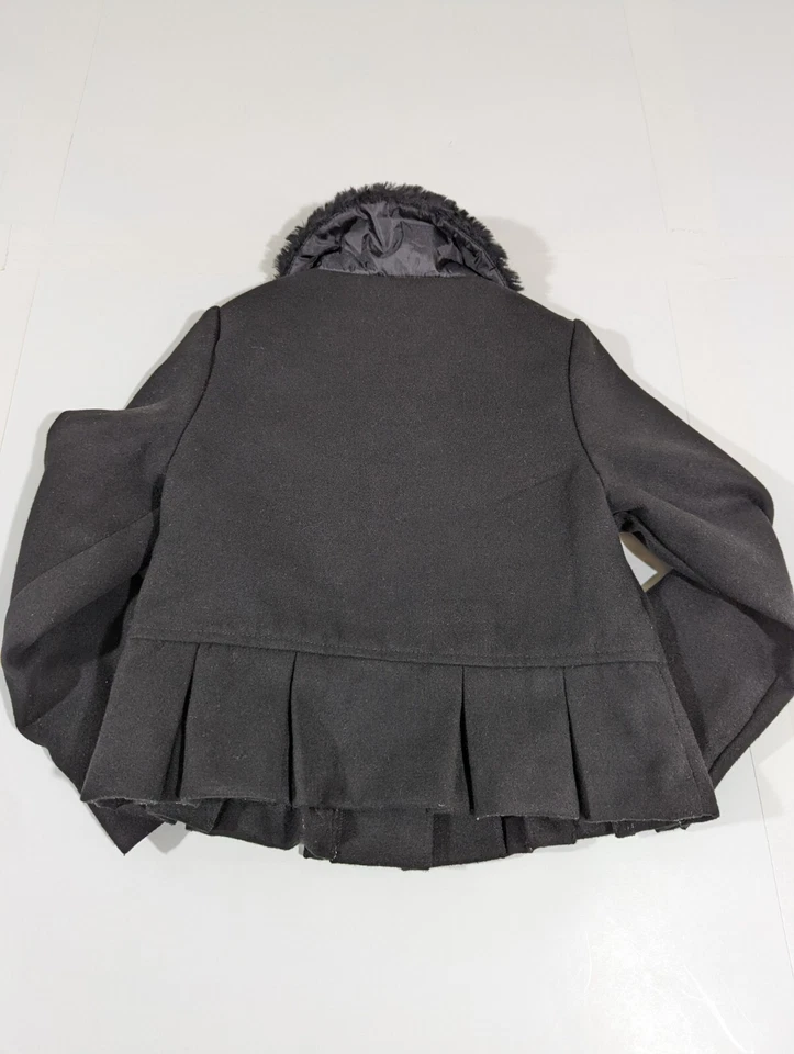 Gymboree Fancy Faux Fur Trim Jacket Small 5-6 Black Peplum Pleated - Image 3 of 4