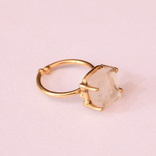 Handmade Prong Set Pink Rose Quartz Gemstone Stackable Adjustable Ring For Women
