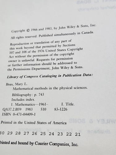 Mathematical Methods in the Physical Sciences by Mary L. Boas Hardback Book The - Picture 12 of 13