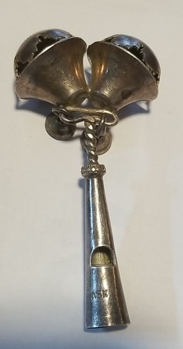 Sterling Silver Handmade .925 Teething Baby Rattle Whistle Bells 19 Grams - Picture 1 of 10