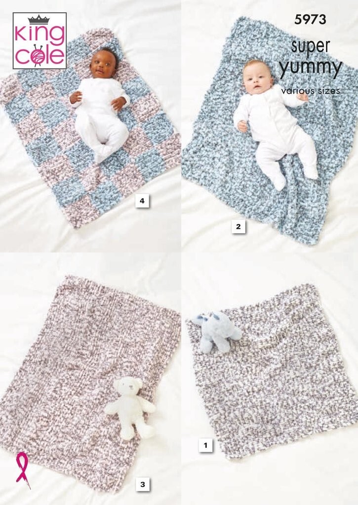King Cole Super Chunky Knitting Pattern - 5973 Baby Blankets