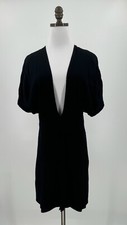 Reformation Black Deep V Neck Pleated Short Sleeve A Line Dress Sz 6