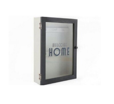 Holz Holz Wand Schlüssel Schrank Schrank Regal Halter Aufbewahrungsbox 8 Haken weiß grau