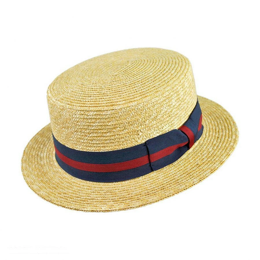 Jaxon Hats Striped Band Wheat Straw Skimmer Hat