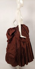 VICTORIAN 19TH C BROWN SILK BUSTLE SKIRT W FULL POOF VOLUME