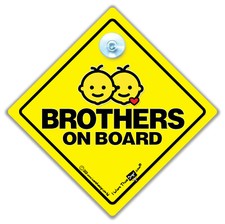 Brothers On Board Car Sign, Baby On Board Sign, Kids in Car Suction Cup Sign