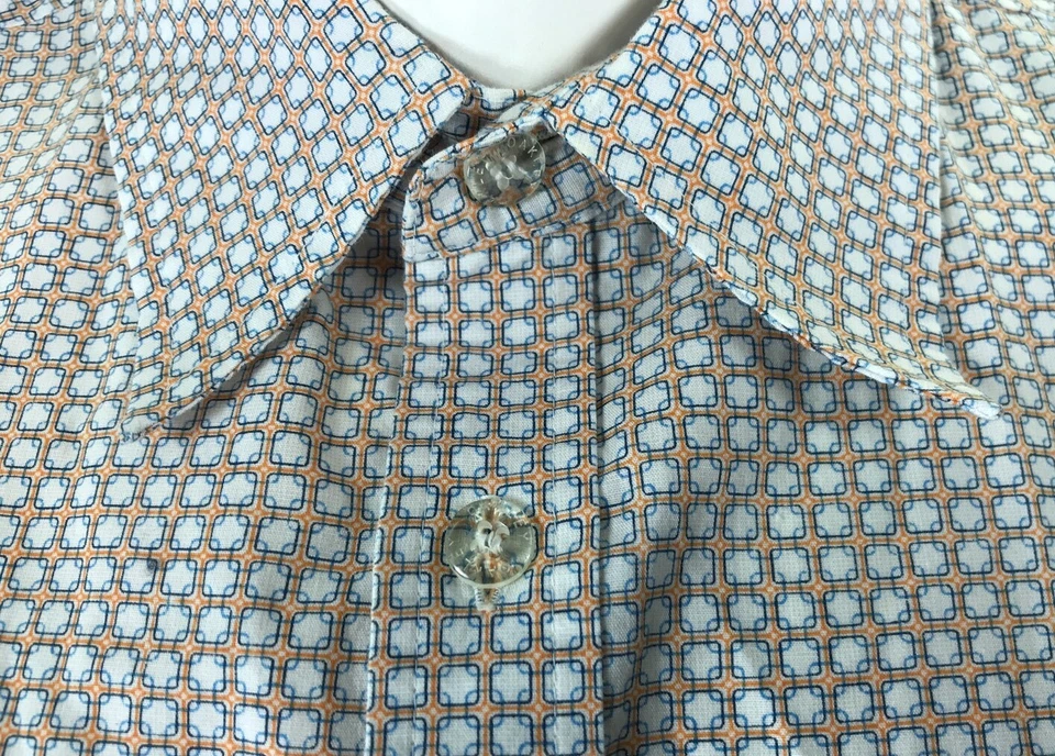 Mens Oakley SS Large Geometric Rounded Square Patt Cuffed Blue Orange Bttn Shirt - Image 4 of 4