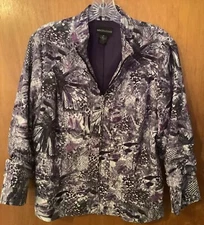 Molly & Max Lined Zip Front Blazer Jacket Size Medium Black/Purple Print Free Sh