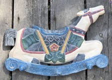 Distressed Wooden Rocking Horse Solid Wood Childs Horse Wall Coat Rack Thailand