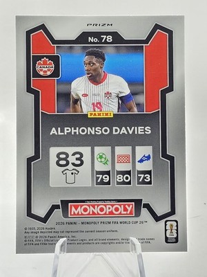 2026 Panini Prizm Monopoly FIFA World Cup Alphonso Davies #78 Blue
