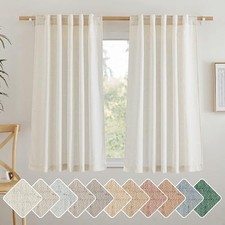 Linen Small Window Curtains 48 inches Long, 42"W x 48"L Pack of 2 Natural