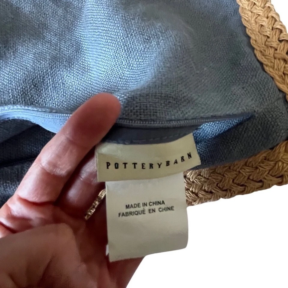 Juego de 3 fundas de almohada de lino Pottery Barn ribete tejido cremallera 20x20 otoño Foto 3 de 4