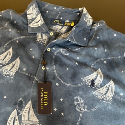 Polo Ralph Lauren Polo Shirt Sailboat Print Short Sleeve Blue Mens 